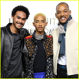 Jaden Smith Joins His Dad & Brother at Paris Fashion Week Event!