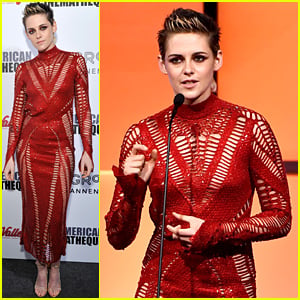 Kristen Stewart Wears Red Cut-Out Dress to Awards Event