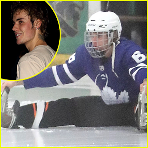 Justin Bieber Stretches Out on the Ice for His Hockey Game