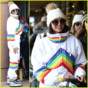 Nina Dobrev Is Rainbow Bright Before Snowboarding Fun