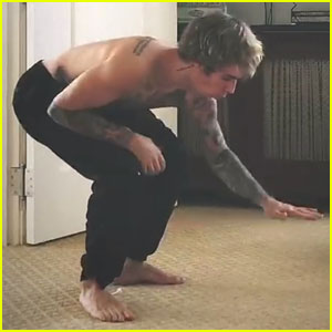 Shirtless Justin Bieber Tackles Invisible Box Challenge - Watch!