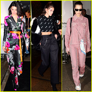 Kendall Jenner, Kaia Gerber, & Bella Hadid Step Out for Off-White x Jimmy Choo Event