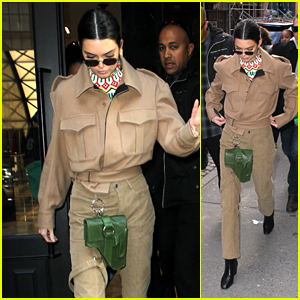 Kendall Jenner Rocks a Beige Suit & Green Holster While on a NYC Shopping Spree!