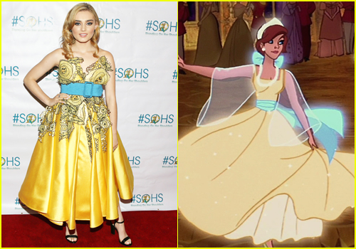 Zombies' Meg Donnelly Wore a Yellow Dress & Blue Belt Just Like 'Anastasia'  - Just Jared Jr.