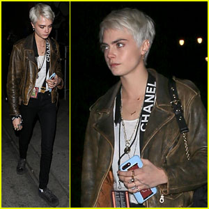 Cara Delevingne Rocks Brown Leather Jacket for Night Out in LA