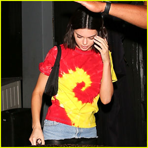 Kendall Jenner Braves the Rainy Weather in a Tie Dye Shirt