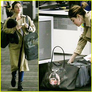 Lucy Hale Carries Rottweiler Bag While Traveling Home for Easter
