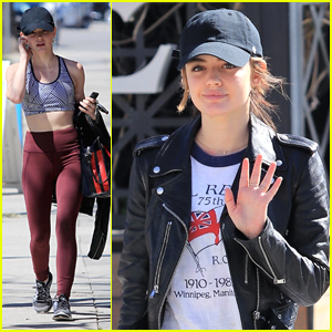 Lucy Hale sports bright red leggings as she gets in her workout at Training  Mate in