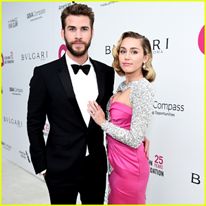 Miley Cyrus & Liam Hemsworth Couple Up For EJAF's Oscar Viewing Party