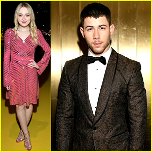 Nick Jonas & Dakota Fanning Step Out for Separate D&G Shows!