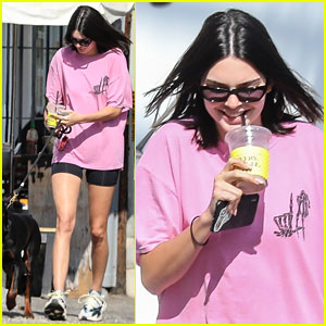 Kendall Jenner Grabs Coffee With Her Pet Doberman & a Male Friend