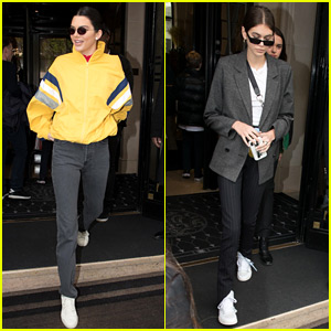 Kendall Jenner Leaves Paris Hotel with Kaia Gerber