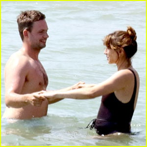 Troian Bellisario Wears One-Piece Swimsuit at the Beach with Husband Patrick J. Adams