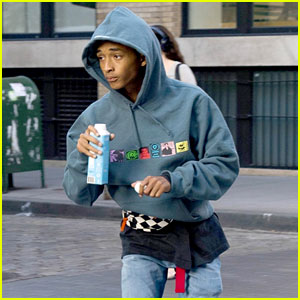 Jaden Smith Sips on His Water While Skateboarding in NYC