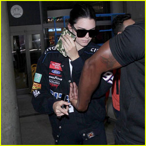 Kendall Jenner Sports Racing-Inspired Look While Returning to Los Angeles