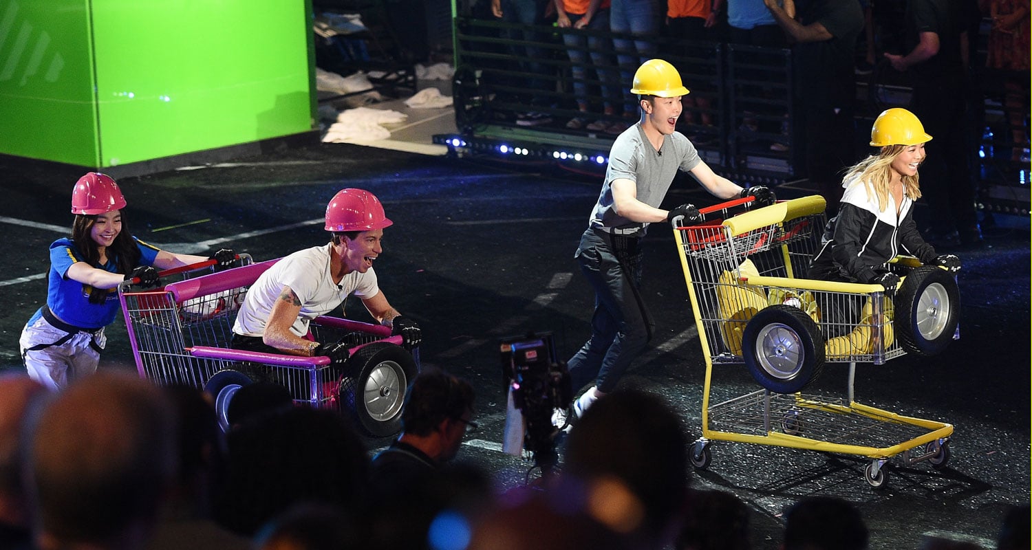 Alex & Maia Shibutani Team Up With Shaun White & Chloe Kim For Kids Choice Sports Slime Challenge!