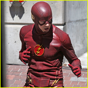 Grant Gustin Springs Into Action on 'The Flash' Set!