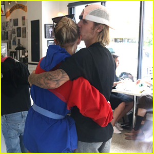Justin Bieber Gives Hailey Baldwin a Sweet Kiss While Waiting for Lunch