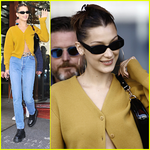 Bella Hadid Wears Yellow Cardigan Out in Paris