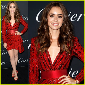 Lily Collins Turns Heads In Ruby Red Look for Cartier Party