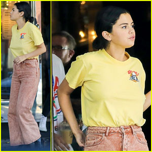 Selena Gomez Dons Orange Acid-Wash Jeans for Breakfast Date