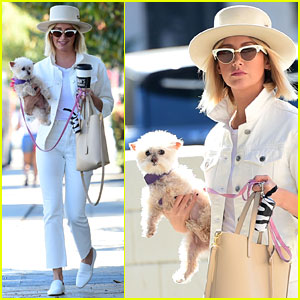 Ashley Tisdale Wears All White While Running Errands With Her Pup