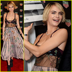 Cara Delevingne Dons Flowing Floral Skirt at TAG Heuer Event