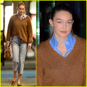 Gigi Hadid Looks Ready for Fall in Fuzzy Brown Sweater