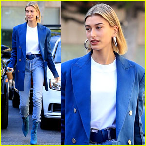 Hailey Bieber Keeps It Cool in Blue While Out in Beverly Hills