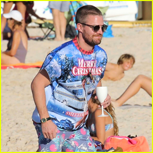 Stephen Amell Gets Festive at the Beach in St. Barts!