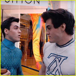 Ethan & Grayson Dolan Shop at Louis Vuitton In Body-Painted Clothes
