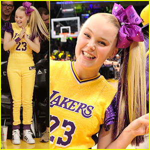 JoJo Siwa Rocks Glittery Purple Clip Ins For Her First Lakers Game