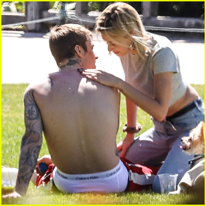 Justin & Hailey Bieber Hug It Out While Hanging Out at the Park