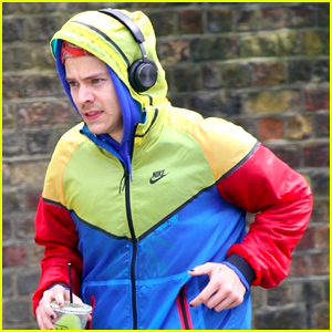 Harry Styles Dons Multicolored Jacket & Nail Polish While Out for a Run