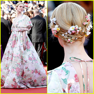 Elle Fanning Wears Tiny Roses In Her Hair for 'Les Miserables' Premiere at Cannes Film Festival 2019