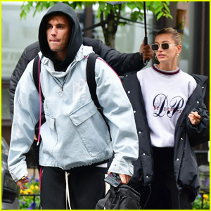 Justin & Hailey Bieber Brave The Rain in NYC