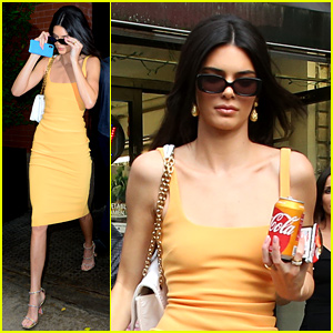 Kendall Jenner Wows in Tight Orange Dress While Getting Her Sugar Fix