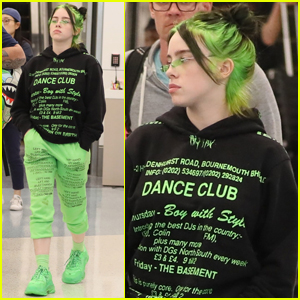 Billie Eilish Matches Neon Green Hair with Her Outfit!