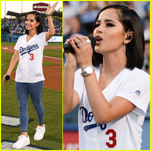 Becky G Sings National Anthem at Dodger's Game!