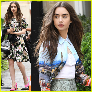 Lily Collins Wears Paris On Her Clothes While Filming 'Emily in Paris'