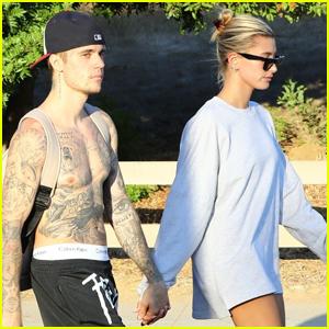 Shirtless Justin Bieber & Wife Hailey Hold Hands on Hike!