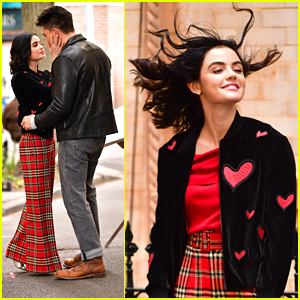 Lucy Hale's Hair Defies Gravity While Filming Sweet Scene With Zane Holtz For 'Katy Keene'