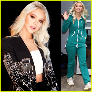 Jordyn Jones Changes Into A Cool Teal Jumpsuit After Her Appearance on Build Series