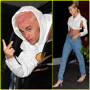 Justin Bieber Shows Off New Pink Hair Heading to Dinner with Hailey