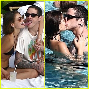 Kaia Gerber Kisses New Boyfriend Pete Davidson While By the Pool in Miami