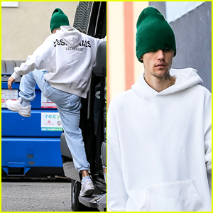Justin Bieber Takes A Giant Step Out Of His Van at the Dance Studio
