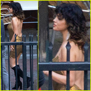 Selena Gomez Glimmers in Gold Dress While Filming a New Music Video