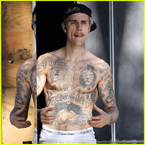 Justin Bieber Goes Shirtless & Flaunts His Tattoos at the Gym