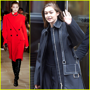 Gigi Hadid Wears Red Hot Coat For Proenza Schouler's Fashion Show