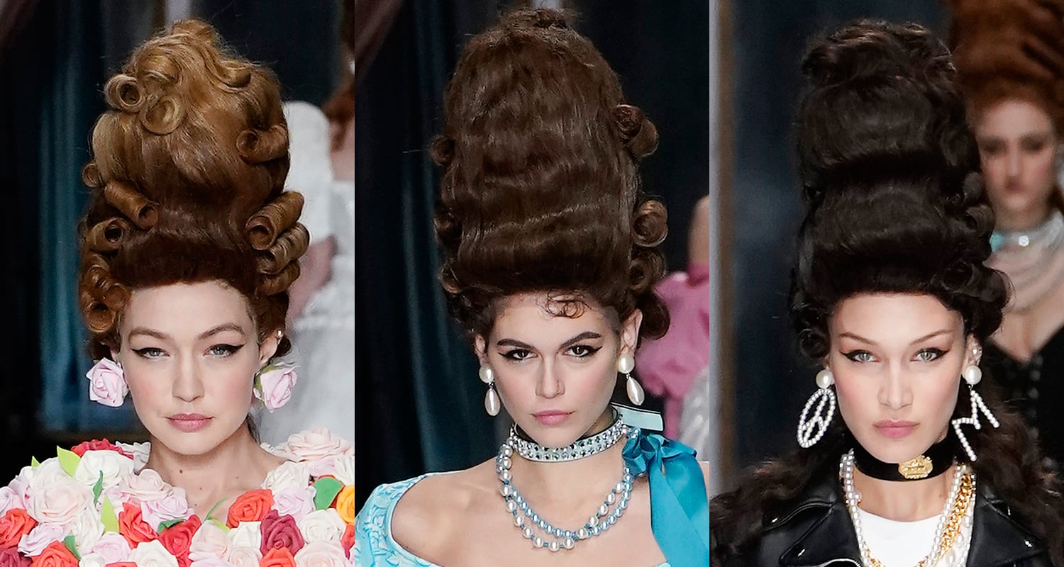 Gigi Hadid, Kaia Gerber, & Bella Hadid Wear Sky-High Wigs for Moschino Fashion Show!